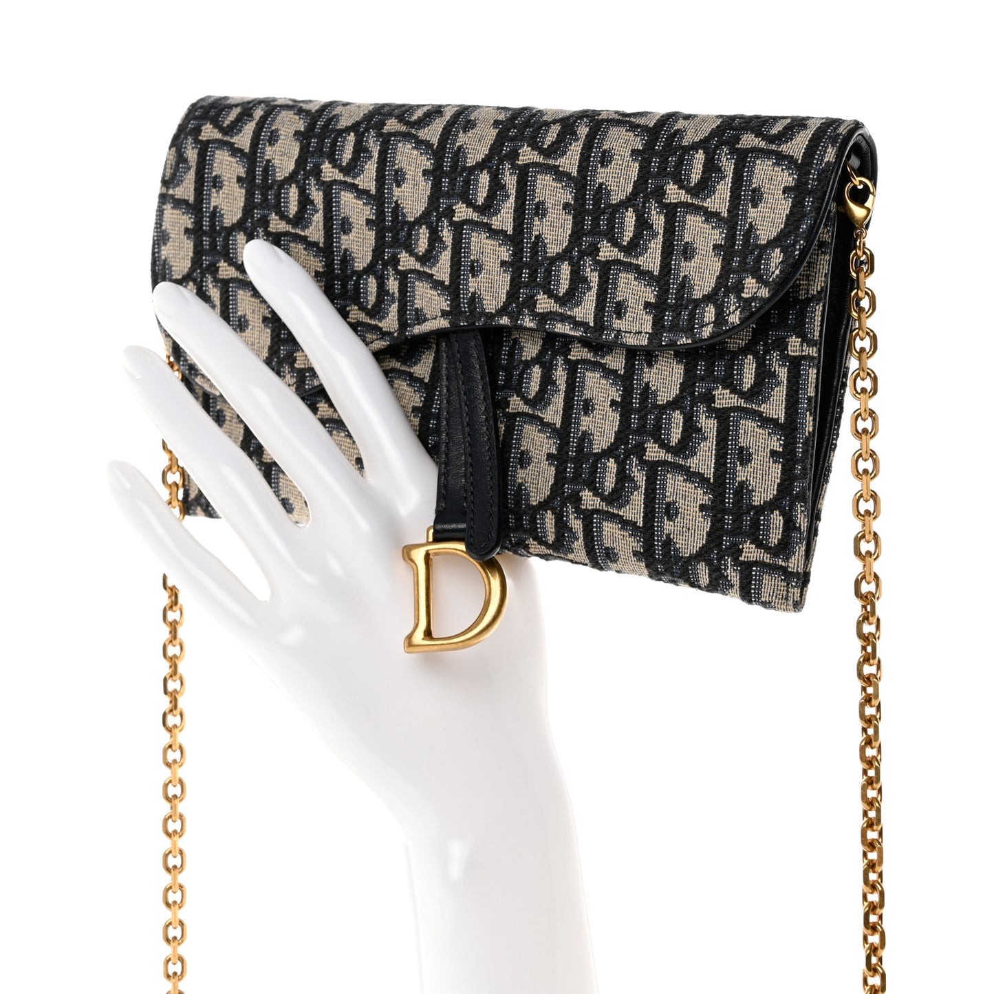 Oblique Saddle Chain Long Wallet Blue