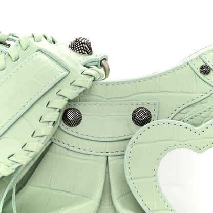 Balenciaga Extra Supple Calfskin Crocodile Embossed Le Cagole Shoulder Bag XS Light Green 8 of 12