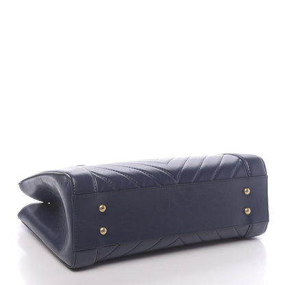 Chanel Aged Calfskin Chevron Quilted Large Shopping Tote Navy 4 of 11