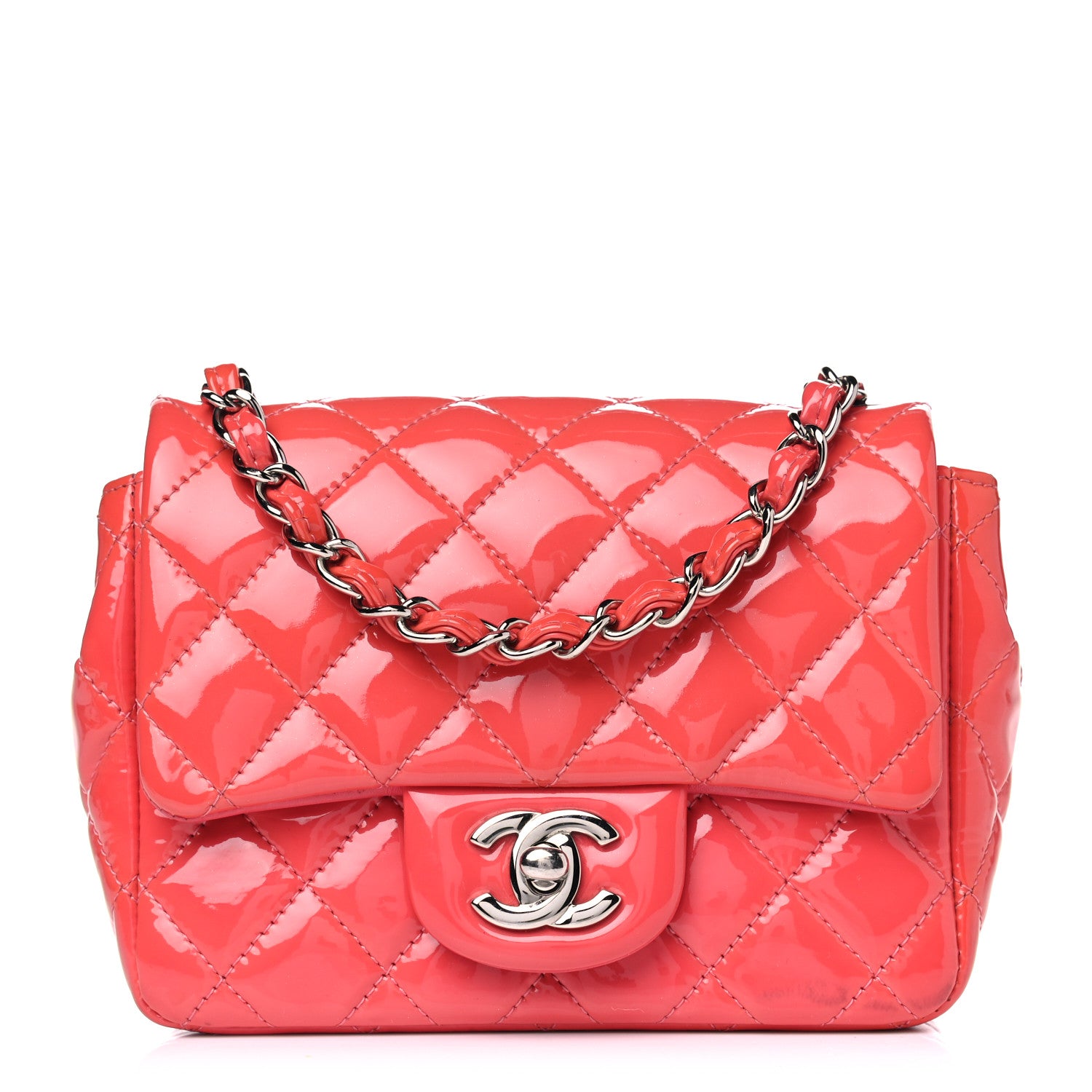 Chanel Patent Quilted Mini Square Flap Coral 1 of 8