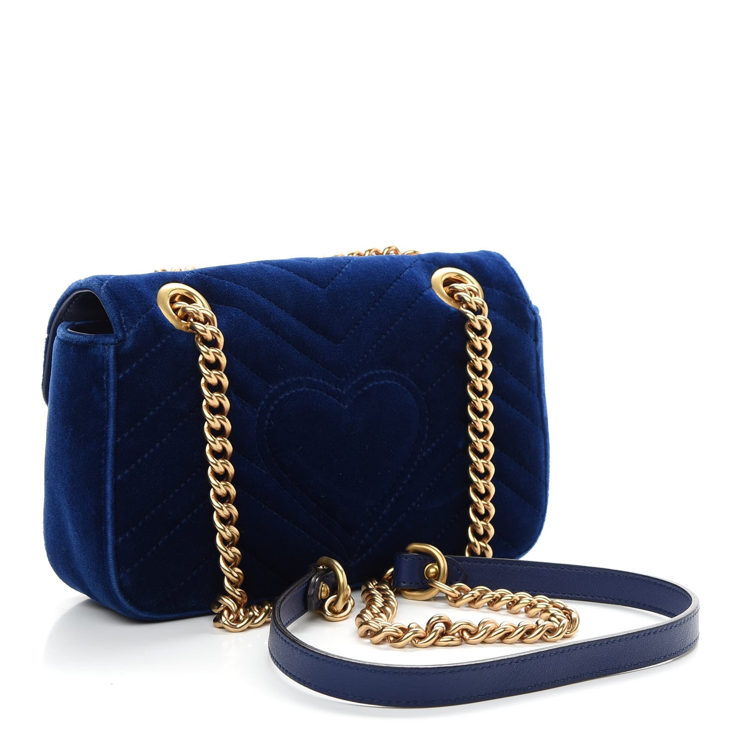 Gucci Velvet Matelasse Mini GG Marmont Shoulder Bag Cobalt Blue 3 of 9
