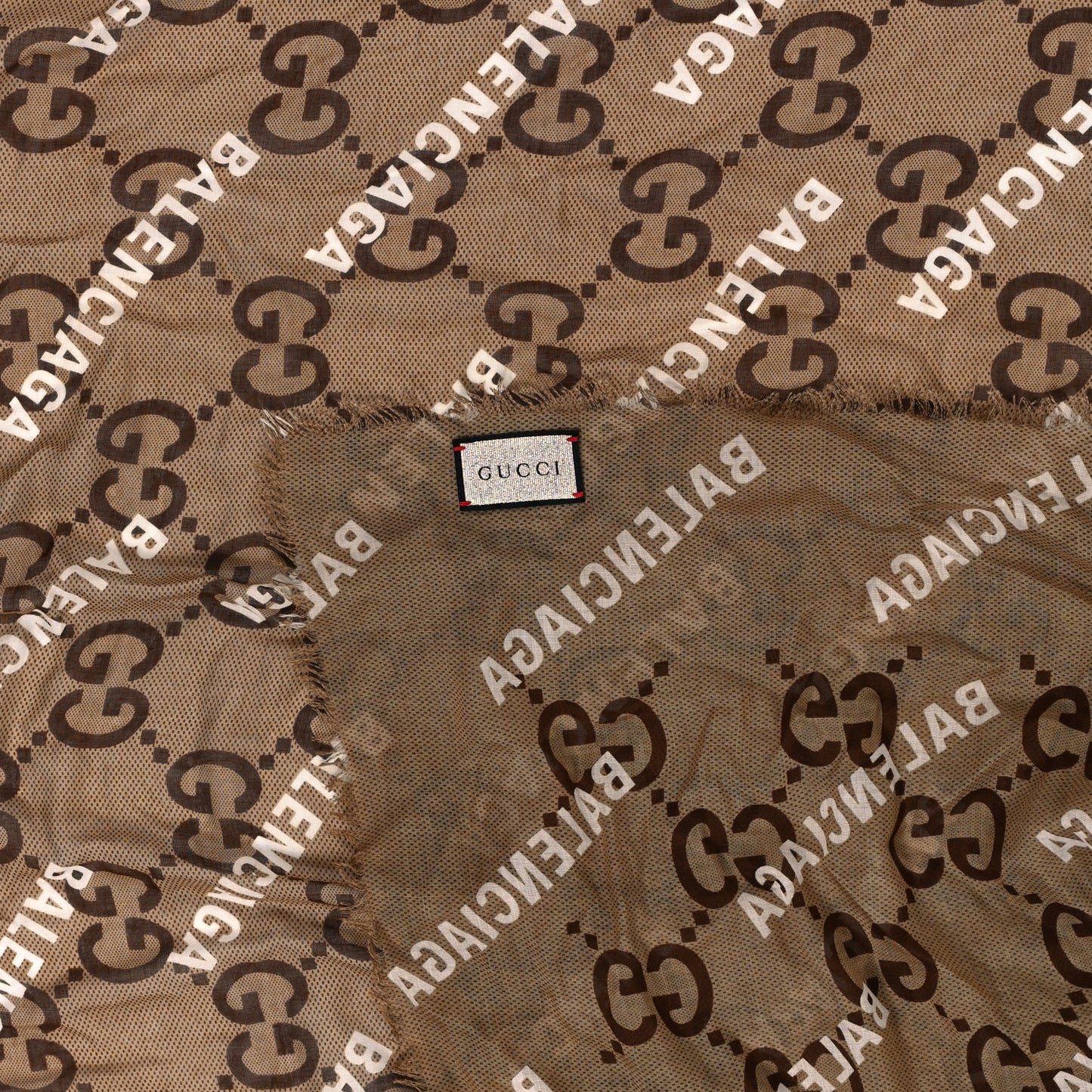 X BALENCIAGA Modal Silk Maxi GG Monogram Logo Print Shawl Beige White