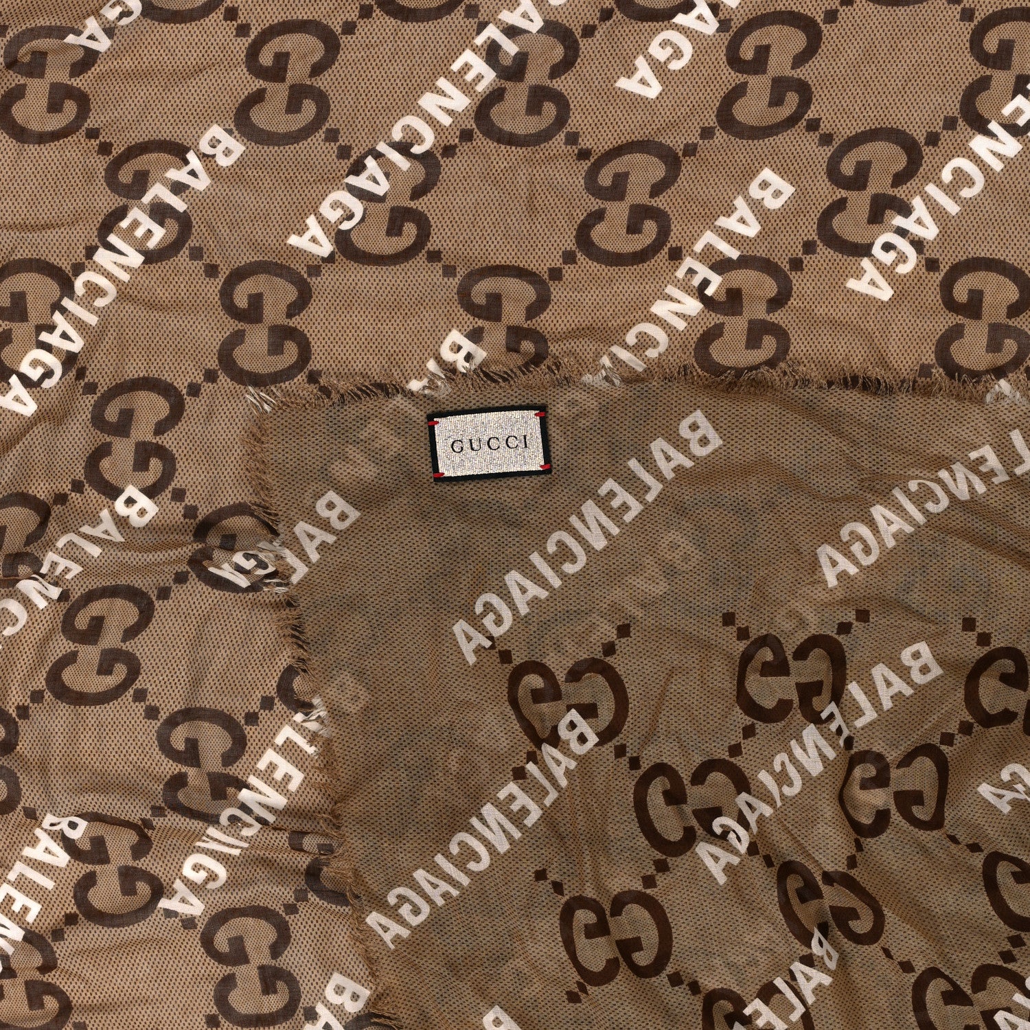 Gucci X BALENCIAGA Modal Silk Maxi GG Monogram Logo Print Shawl Beige White 2 of 3