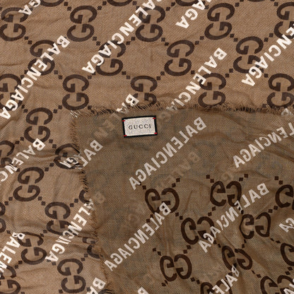 Gucci X BALENCIAGA Modal Silk Maxi GG Monogram Logo Print Shawl Beige White 2 of 3