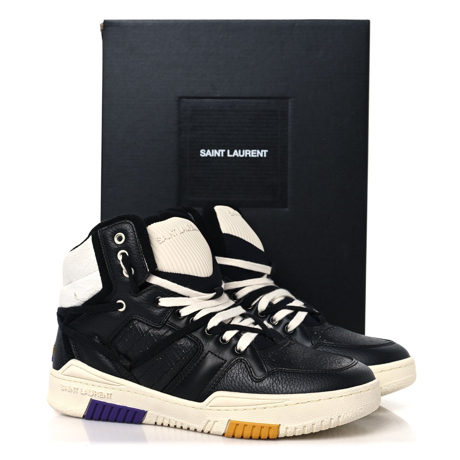 Saint Laurent Crackled Calfskin Mens Cure 05 High Top Sneakers 42 Black White 10 of 10