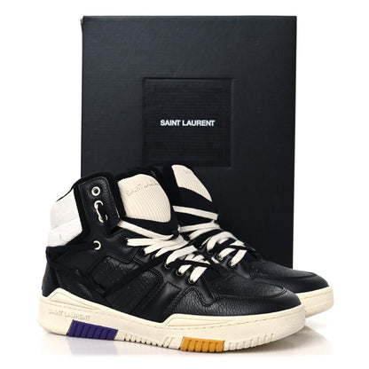 Saint Laurent Crackled Calfskin Mens Cure 05 High Top Sneakers 42 Black White 10 of 10