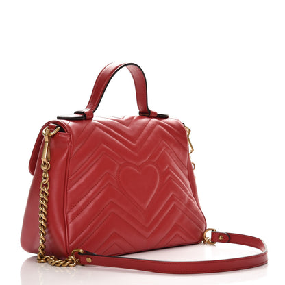 Gucci Calfskin Matelasse Small GG Marmont Top Handle Shoulder Bag Hibiscus Red 4 of 9