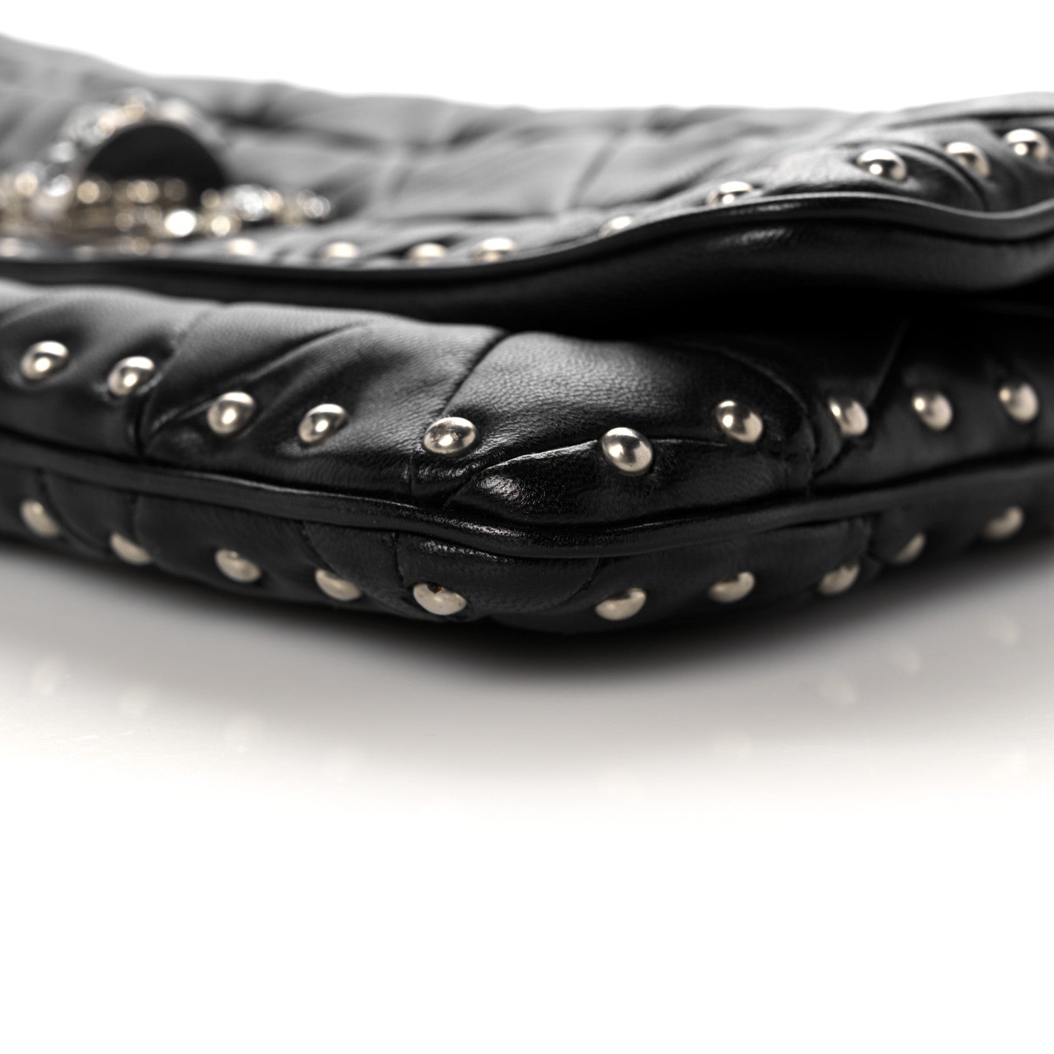 Miu Miu Nappa Quilted Crystal Studded Flap Clutch Black 9 of 11