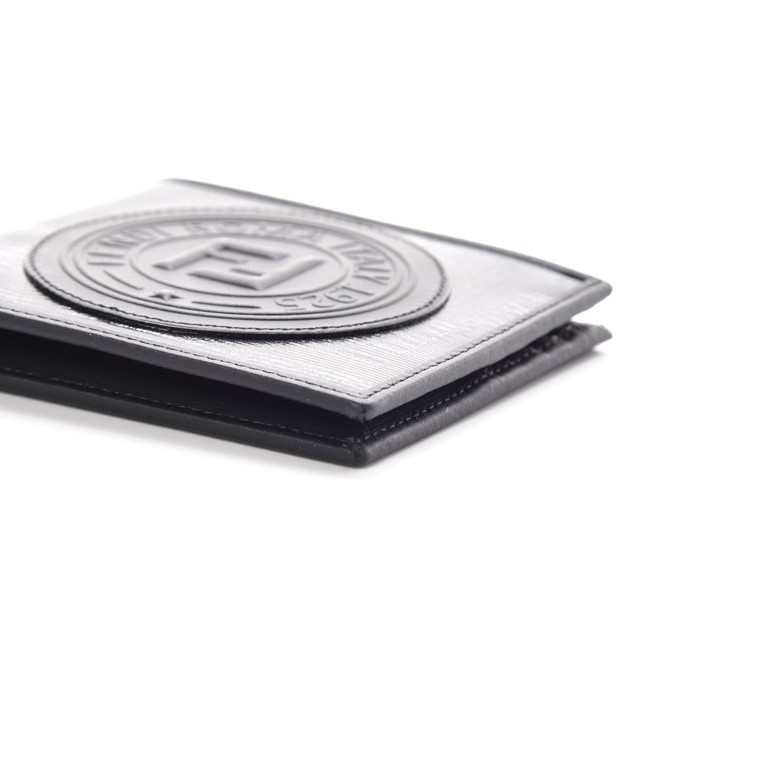 Fendi Glazed Fabric Vitello Century FF 1974 Stamp Patch Mens Bi-Fold Wallet Black 6 of 10