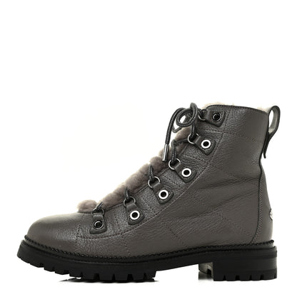 Jimmy Choo Grainy Calfskin Shearling Hillary Flat Boots 38.5 Dark Grey 1 of 9