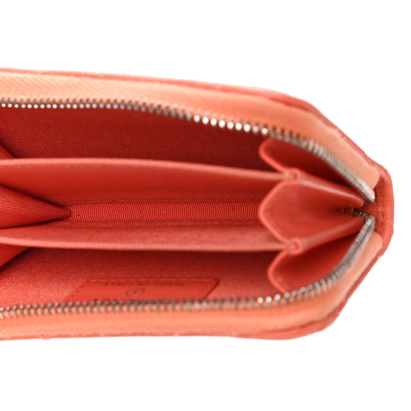 Lambskin Quilted Zip Around Coin Purse Wallet Coral