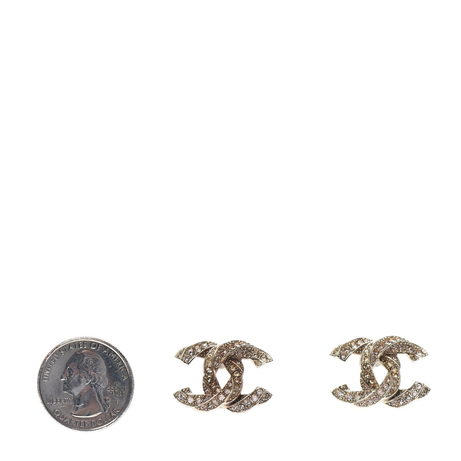 Chanel Crystal Twisted CC Earrings Light Gold Pale Pink 2 of 4