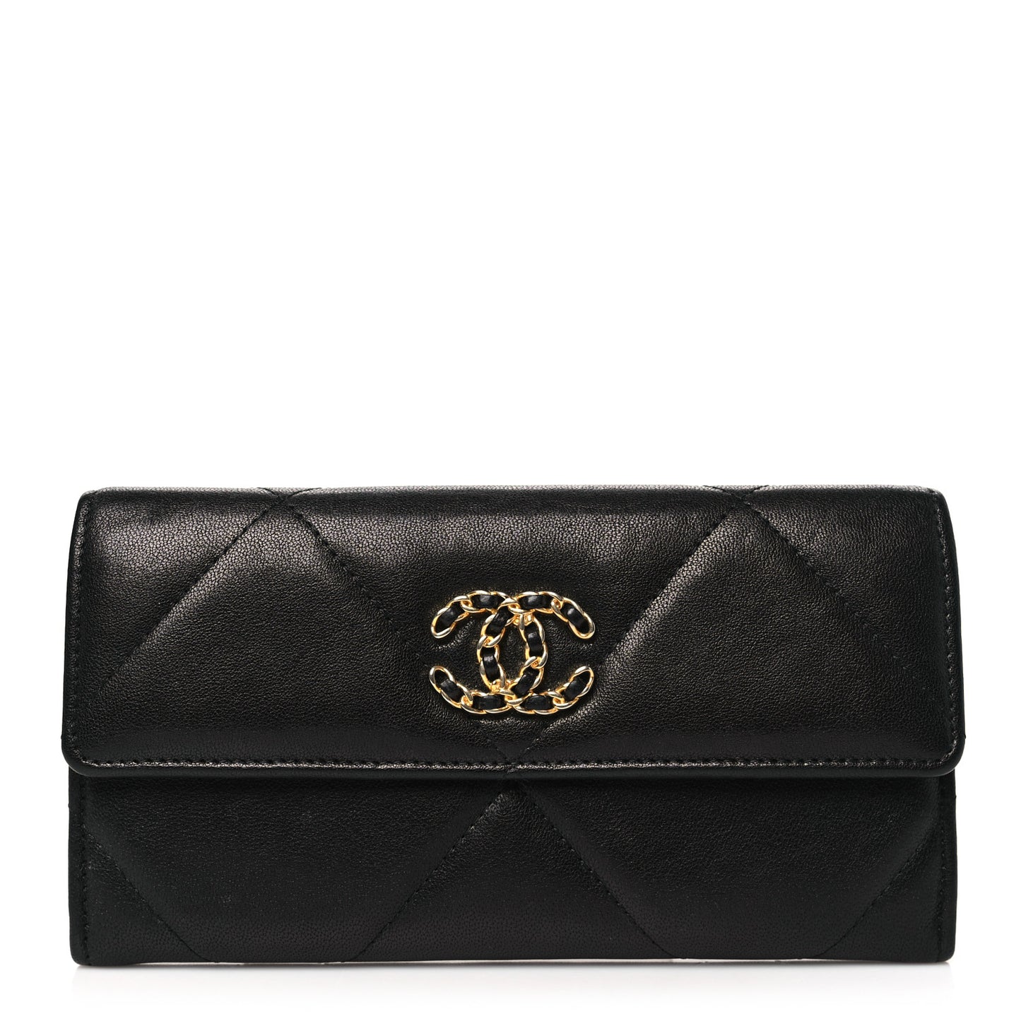 Lambskin Quilted Chanel 19 Flap Wallet Black