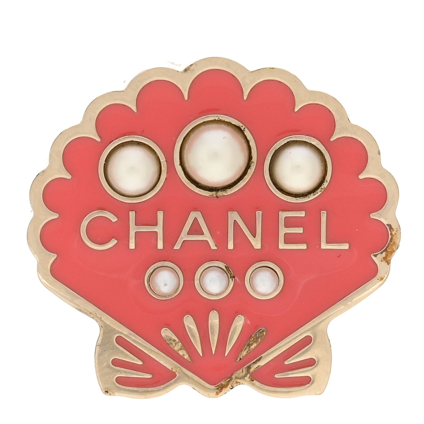 Enamel Pearl Seashell Brooch Pink Gold