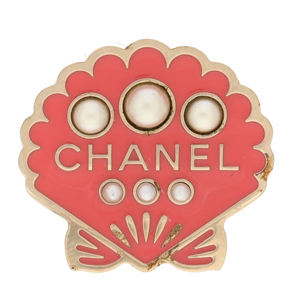 Chanel Enamel Pearl Seashell Brooch Pink Gold 1 of 4