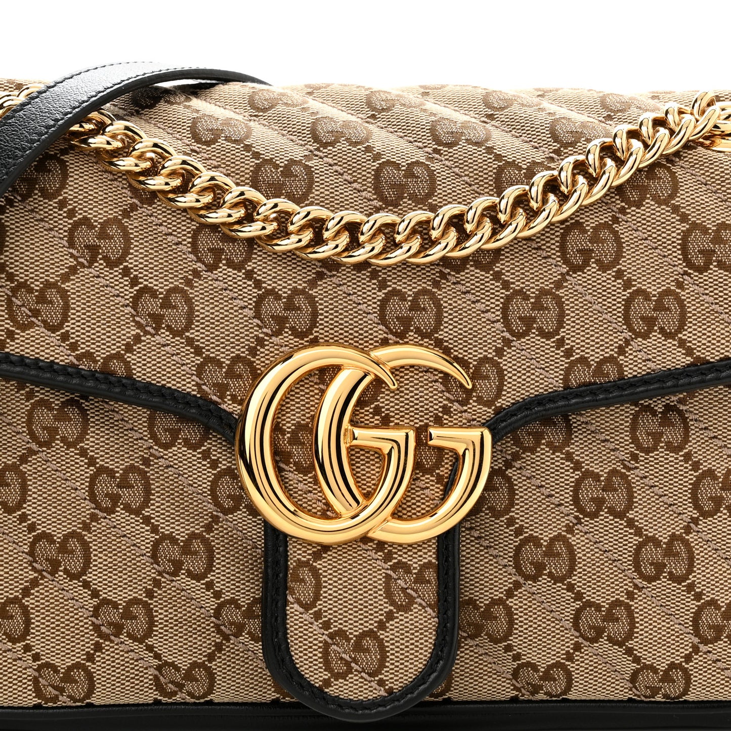 Monogram Matelasse Diagonal Small GG Marmont Shoulder Bag Beige Black