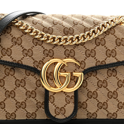 Gucci Monogram Matelasse Diagonal Small GG Marmont Shoulder Bag Beige Black 8 of 10