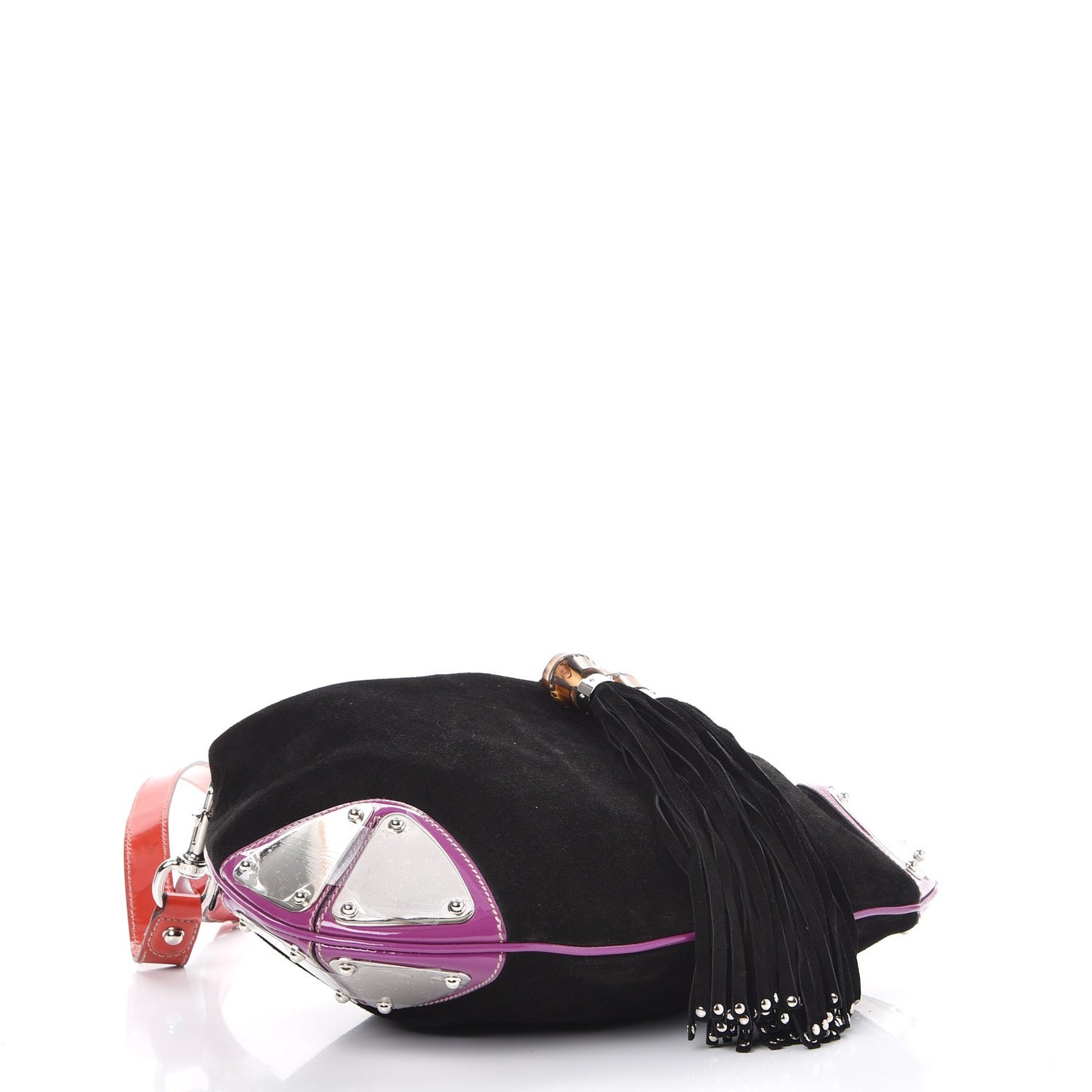 Suede Medium Indy Top Handle Hobo Black Purple Red