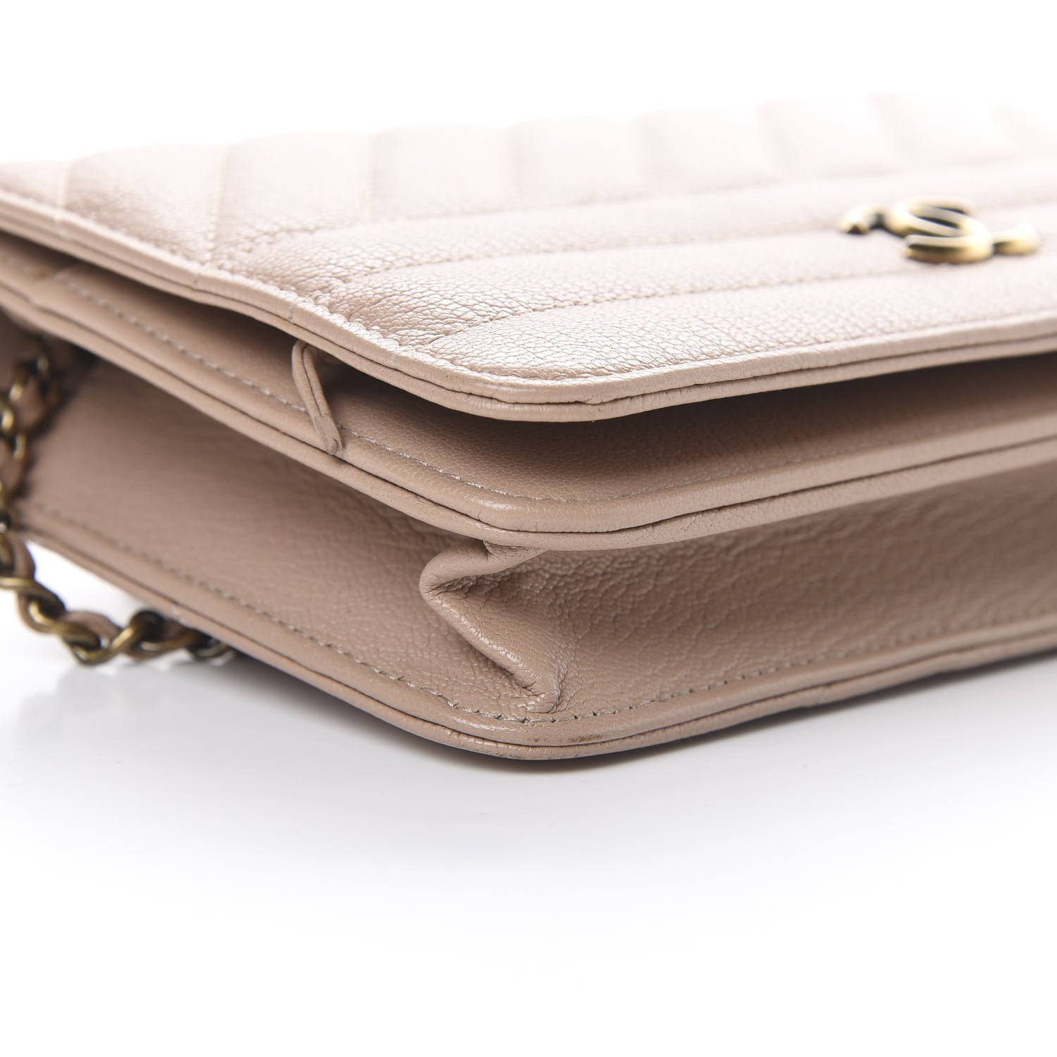 Chanel Goatskin Diagonal Quilted Wallet On Chain WOC Beige 9 of 11