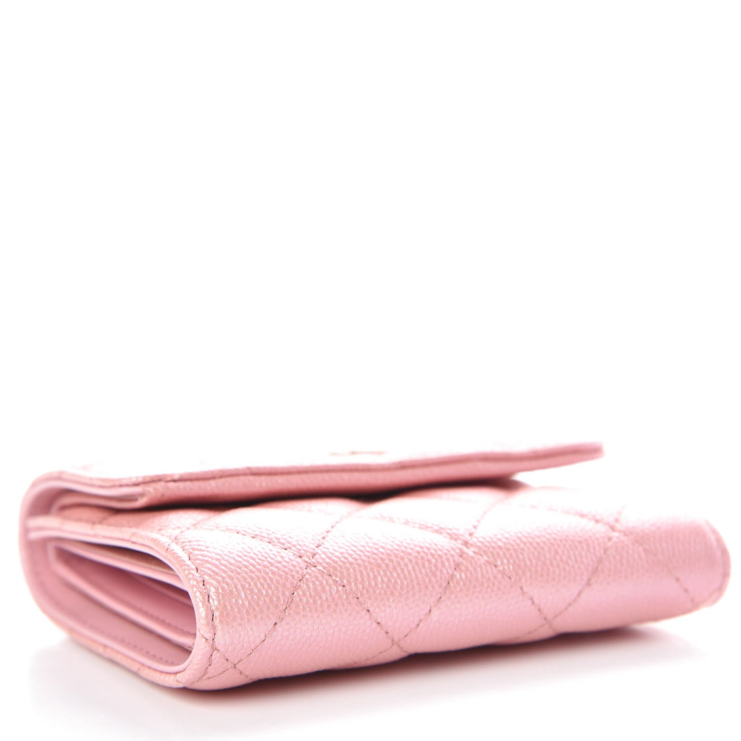 Iridescent Caviar Small Quilted Flap Wallet Rose Pink