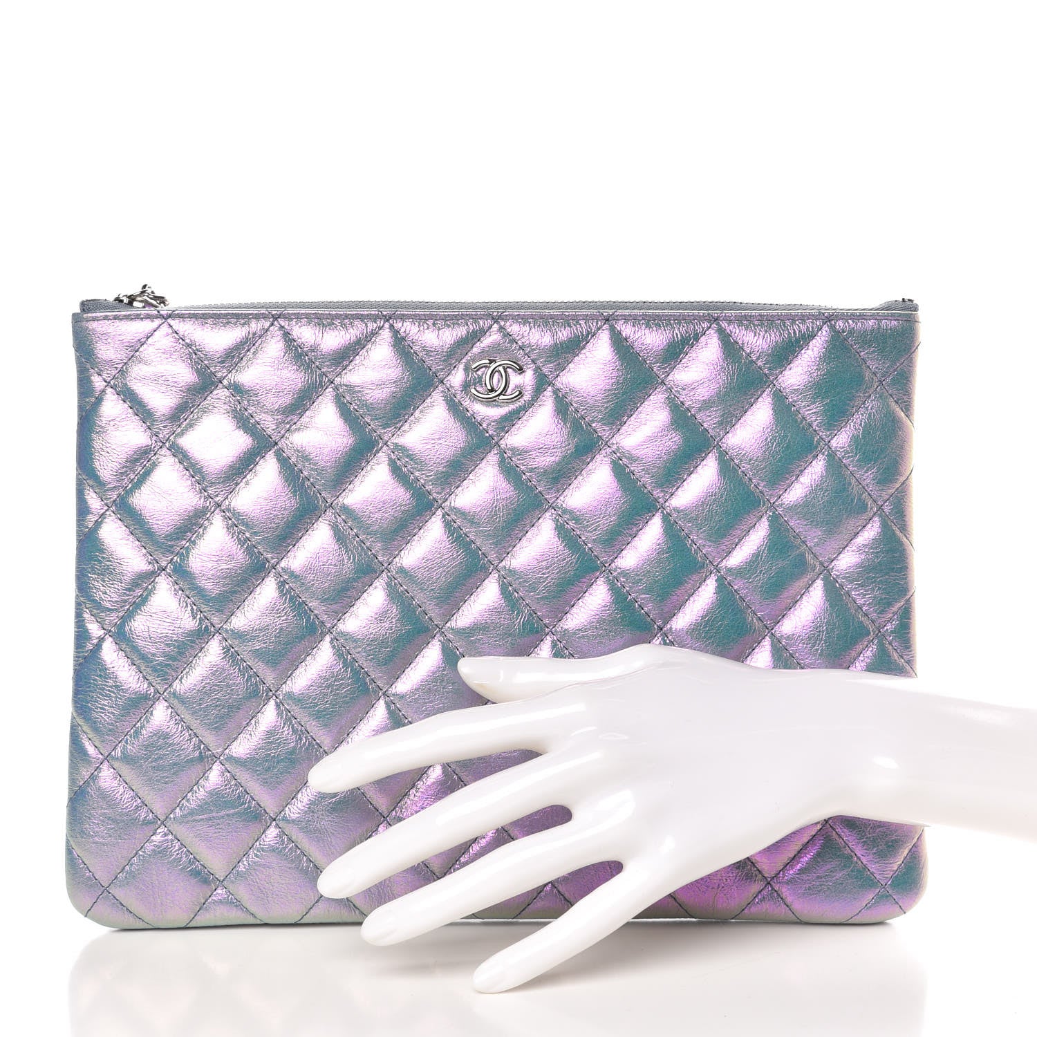 Chanel Iridescent Crumpled Calfskin Medium Cosmetic Case Purple 2 of 10