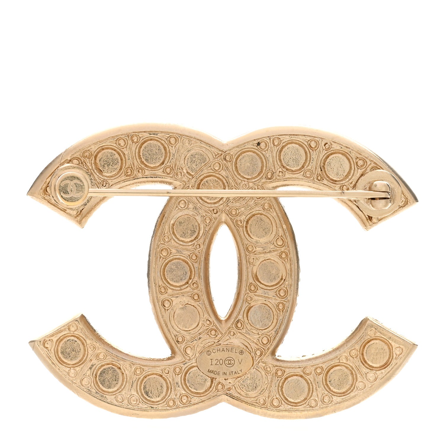 Chanel Metal Crystal Graduated Pearl CC Brooch Gold 3 of 5
