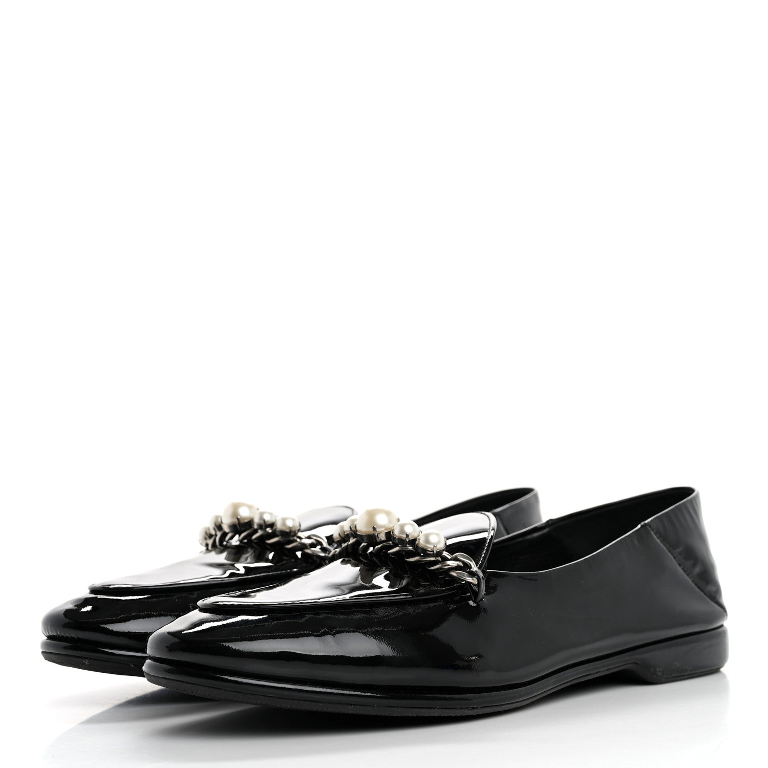 Miu Miu Vernice Soft Pearl Chain Convertible Loafers 39 Black 4 of 11