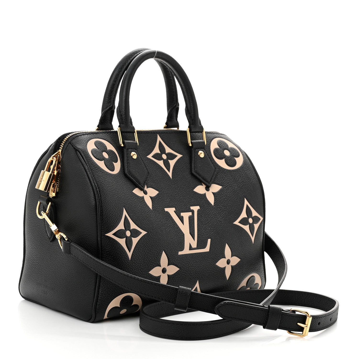 Louis Vuitton Empreinte Monogram Giant Speedy Bandouliere 25 Black Beige 3 of 9
