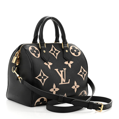 Louis Vuitton Empreinte Monogram Giant Speedy Bandouliere 25 Black Beige 3 of 9