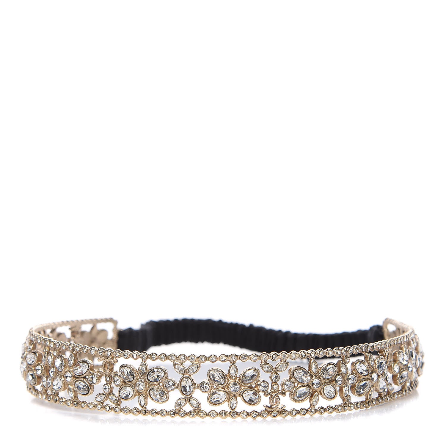 Chanel Crystal Camellia CC Headband Gold 1 of 5