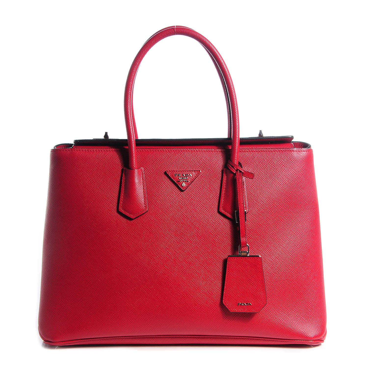 Prada Saffiano Cuir Twin Double Handle Tote Fuoco 1 of 12