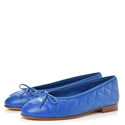 Chanel Caviar Quilted CC Cap Toe Ballerina Flats 36.5 Bright Blue 3 of 9