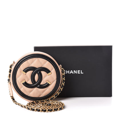 Chanel Caviar Quilted Round Filigree Crossbody Beige Black 9 of 9
