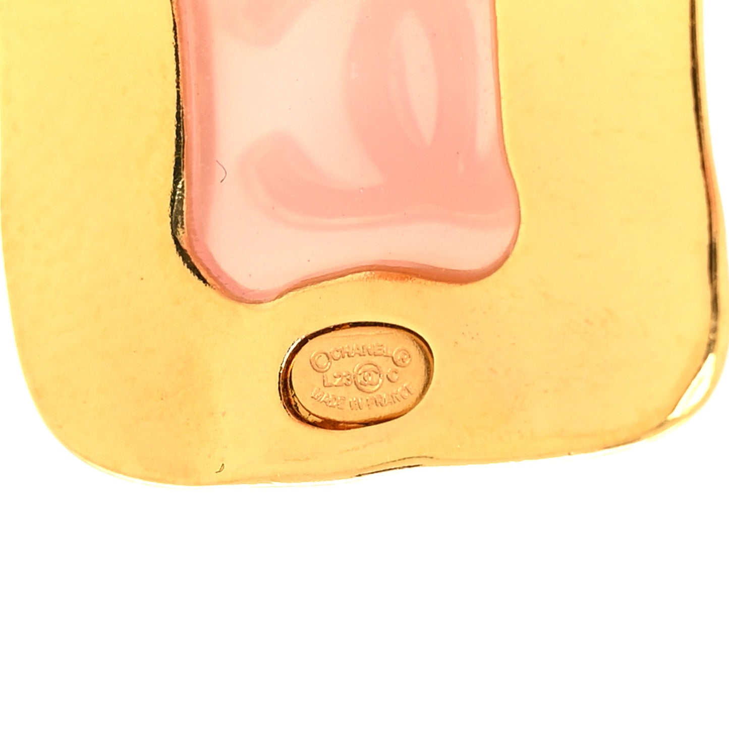 Metal Resin CC Square Earrings Gold Pink