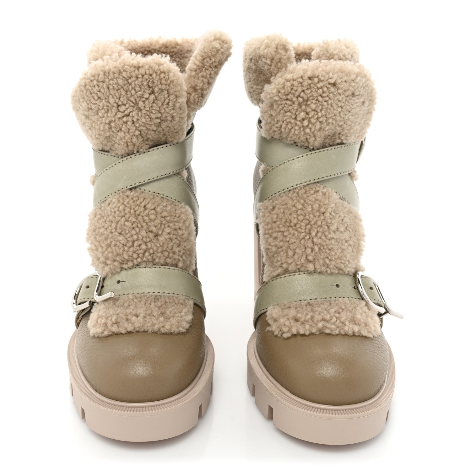 Christian Louboutin Calfskin Shearling Pole Chic 70 Booties 39 Champignon 2 of 13