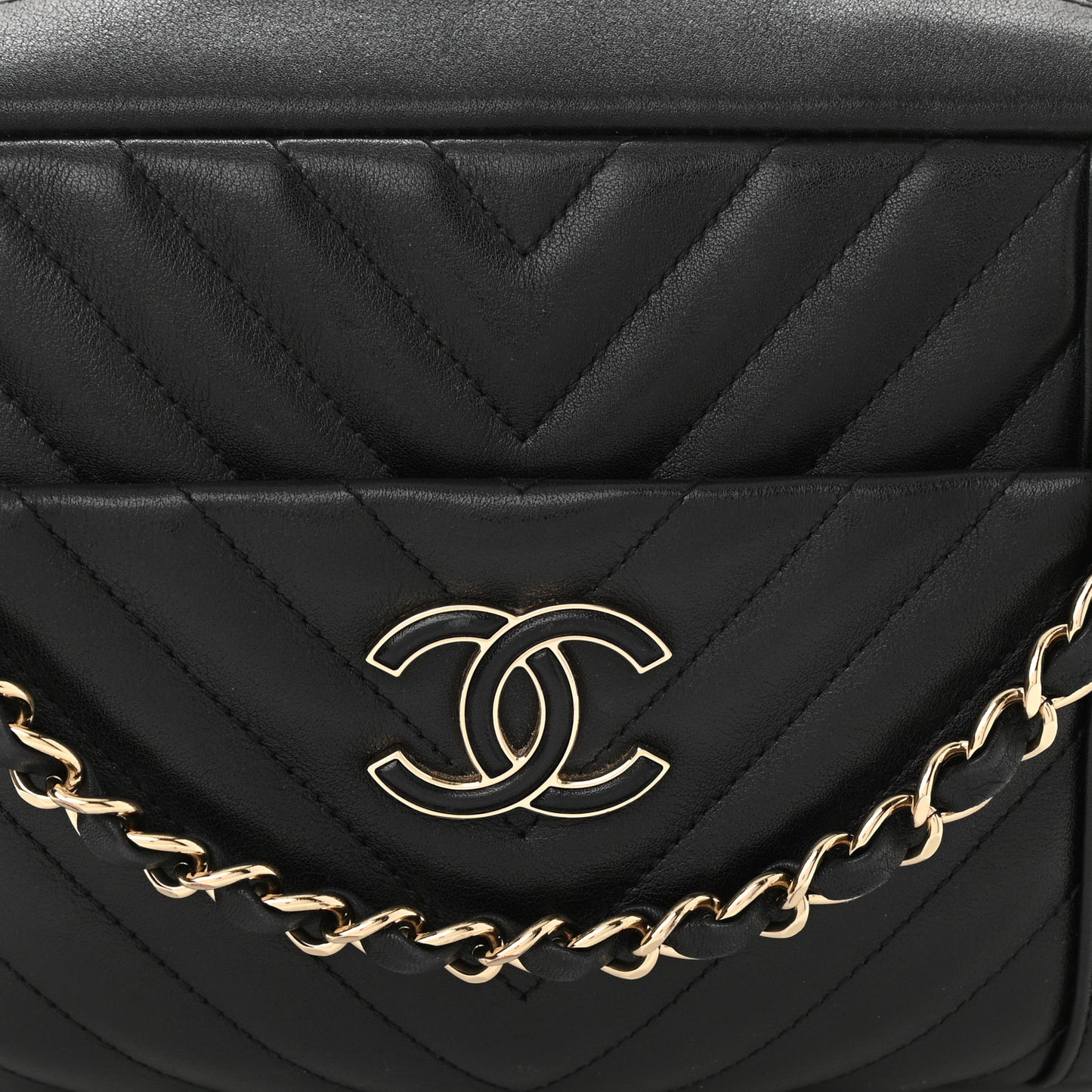 Calfskin Quilted Daily Chevron Camera Case Black