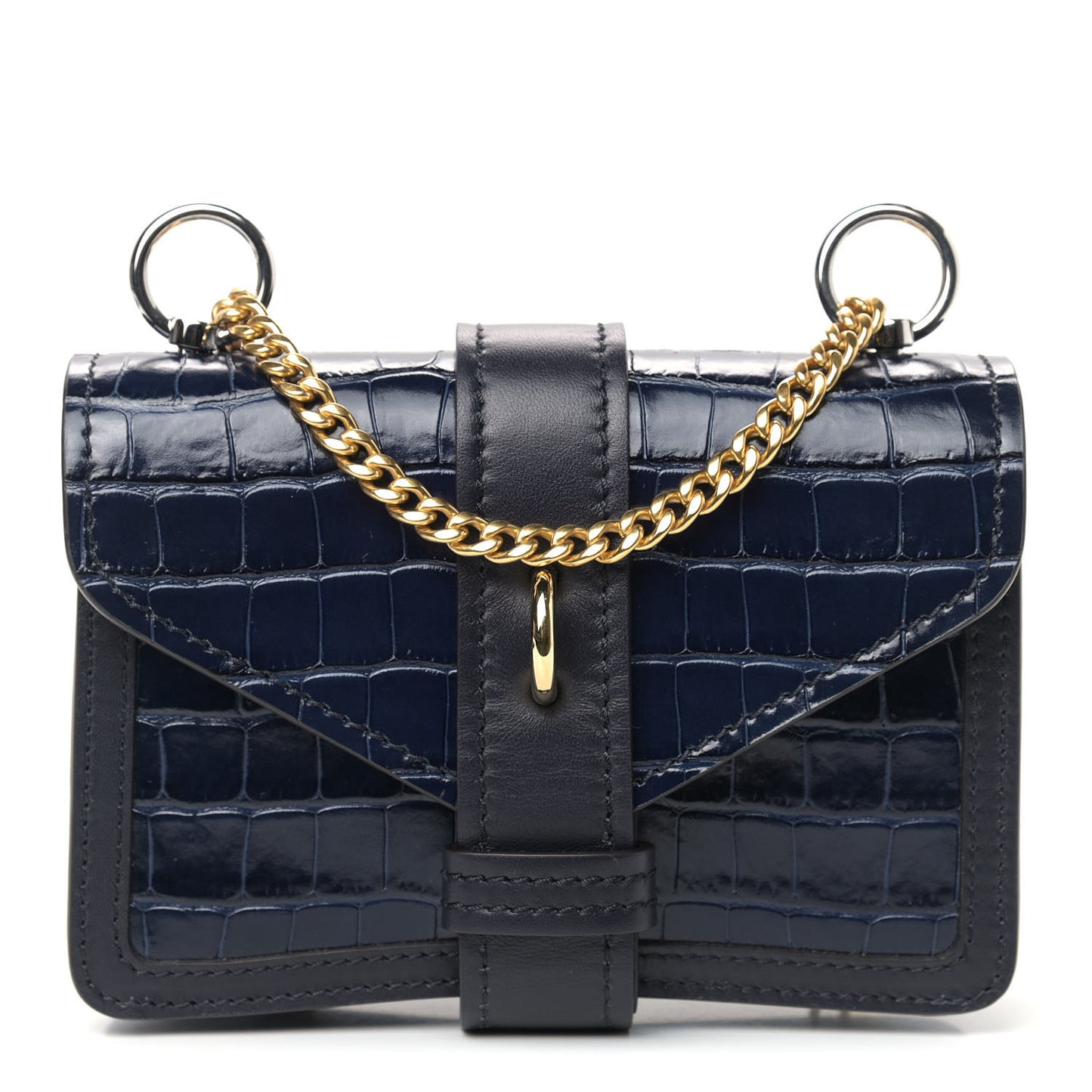 Calfskin Crocodile Embossed Aby Chain Shoulder Bag Full Blue