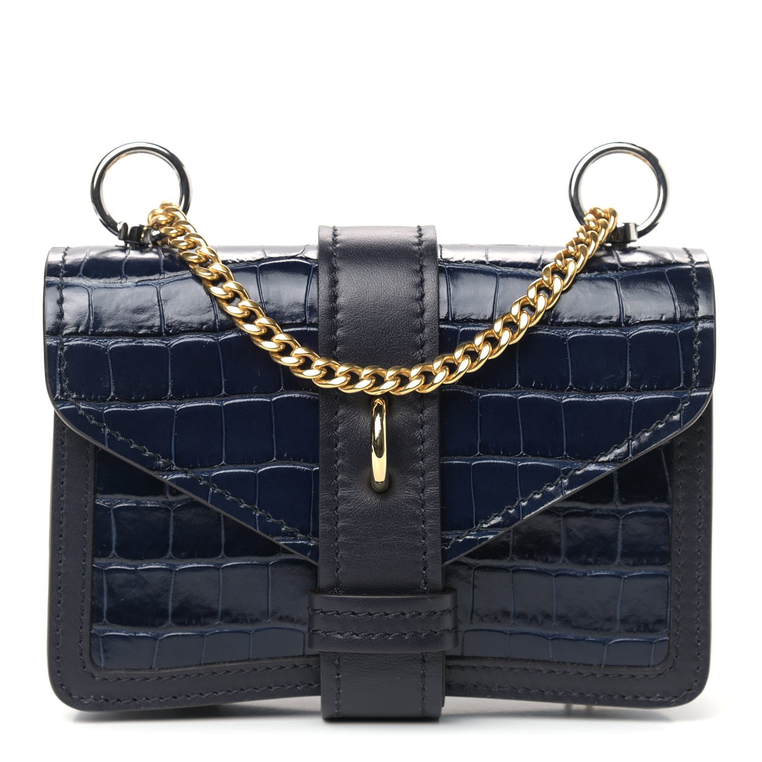 Chloe Calfskin Crocodile Embossed Aby Chain Shoulder Bag Full Blue 1 of 8