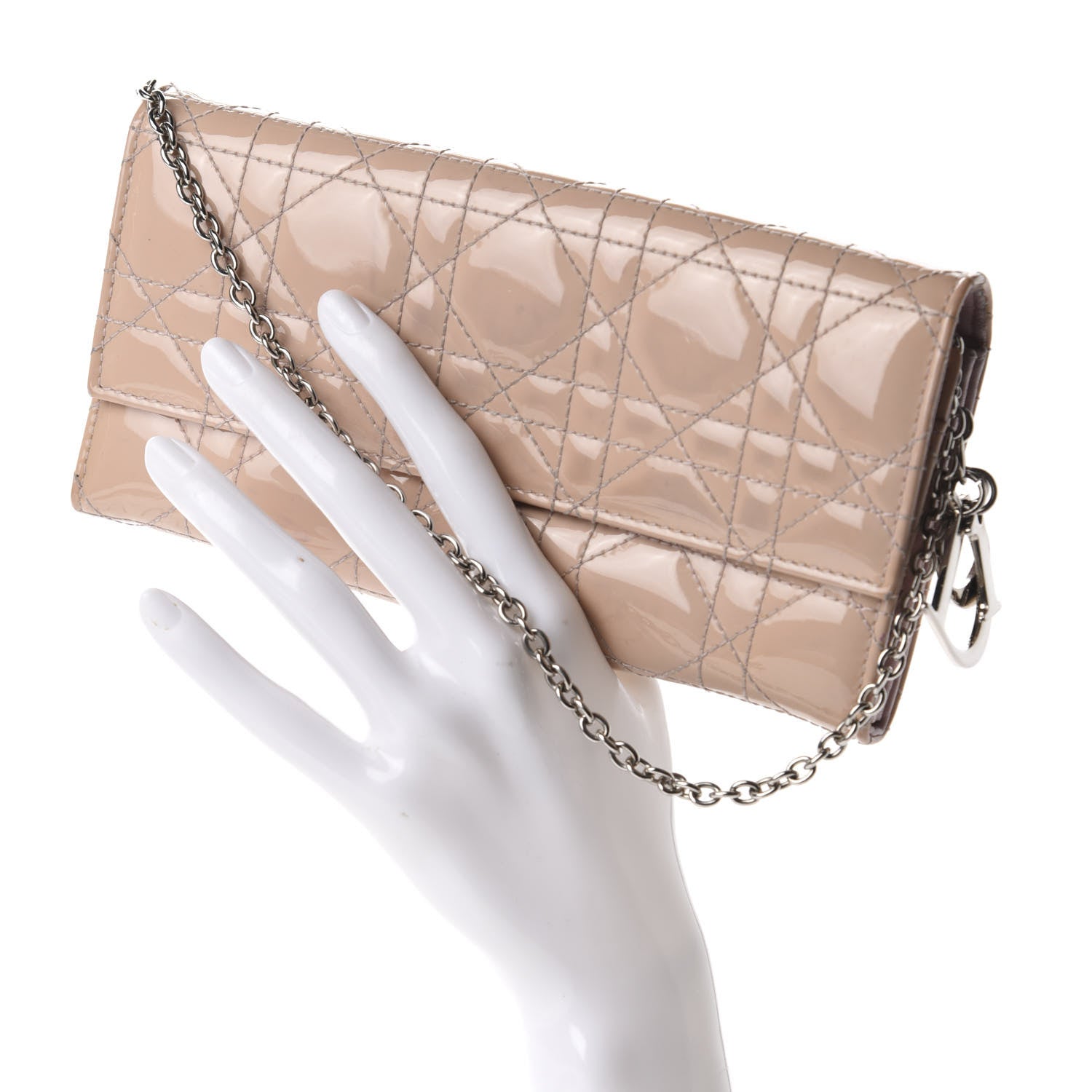 Christian Dior Patent Cannage Rendezvous Chain Wallet Beige 2 of 14