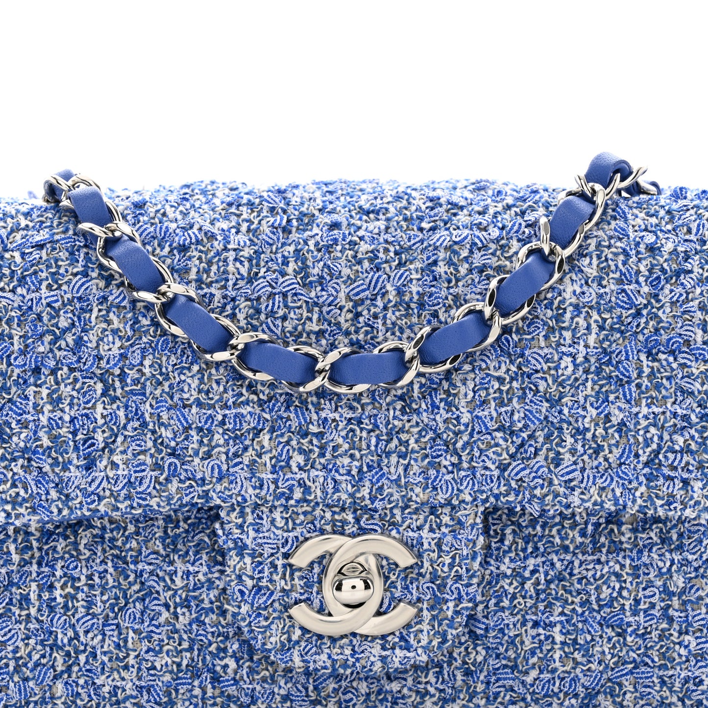 Tweed Quilted Mini Rectangular Flap Blue White