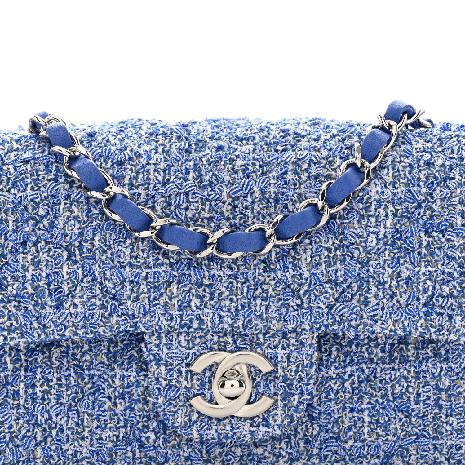 Chanel Tweed Quilted Mini Rectangular Flap Blue White 5 of 12