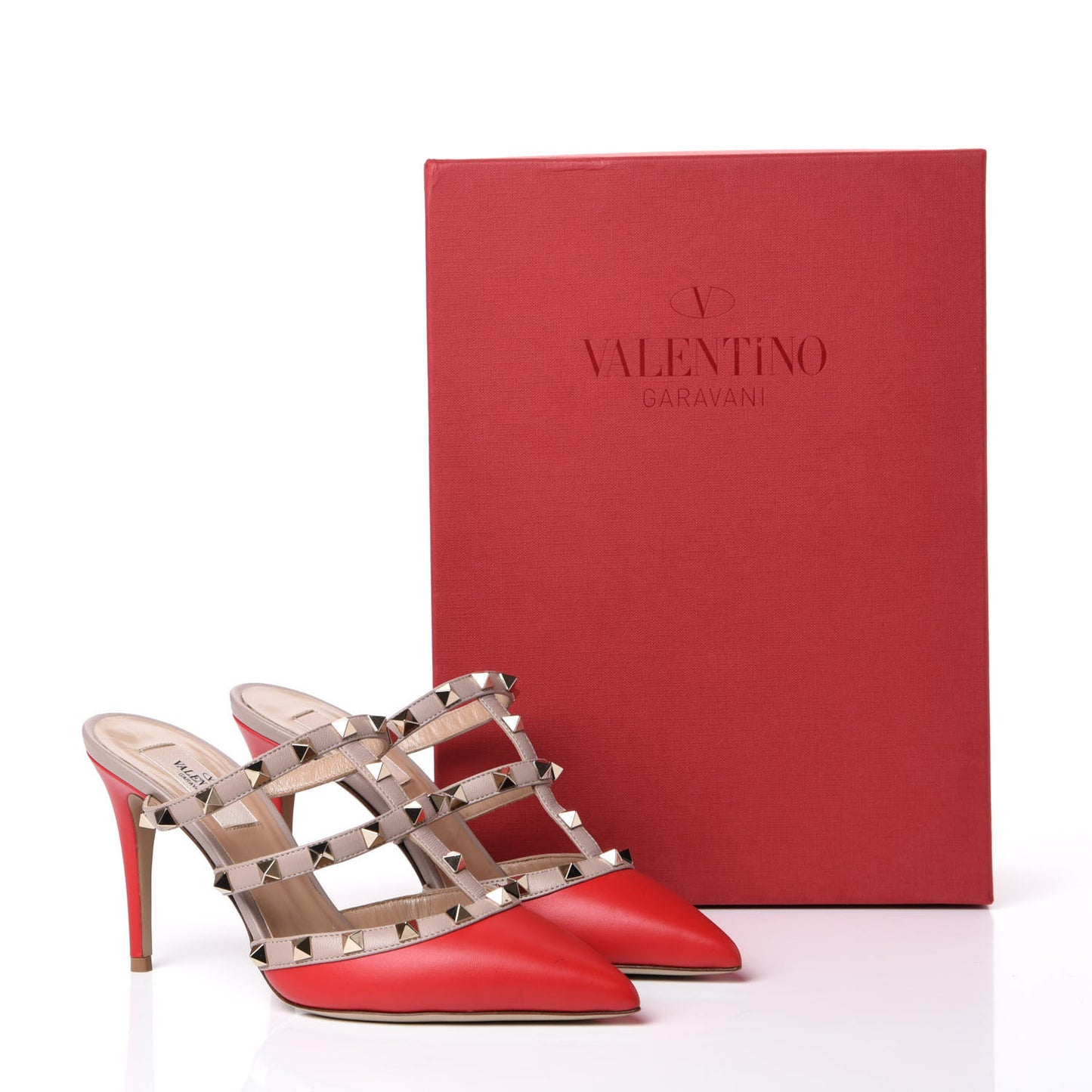 Calfskin Nappa Rockstud 90mm Cage Mules 37 Rouge Pur Poudre