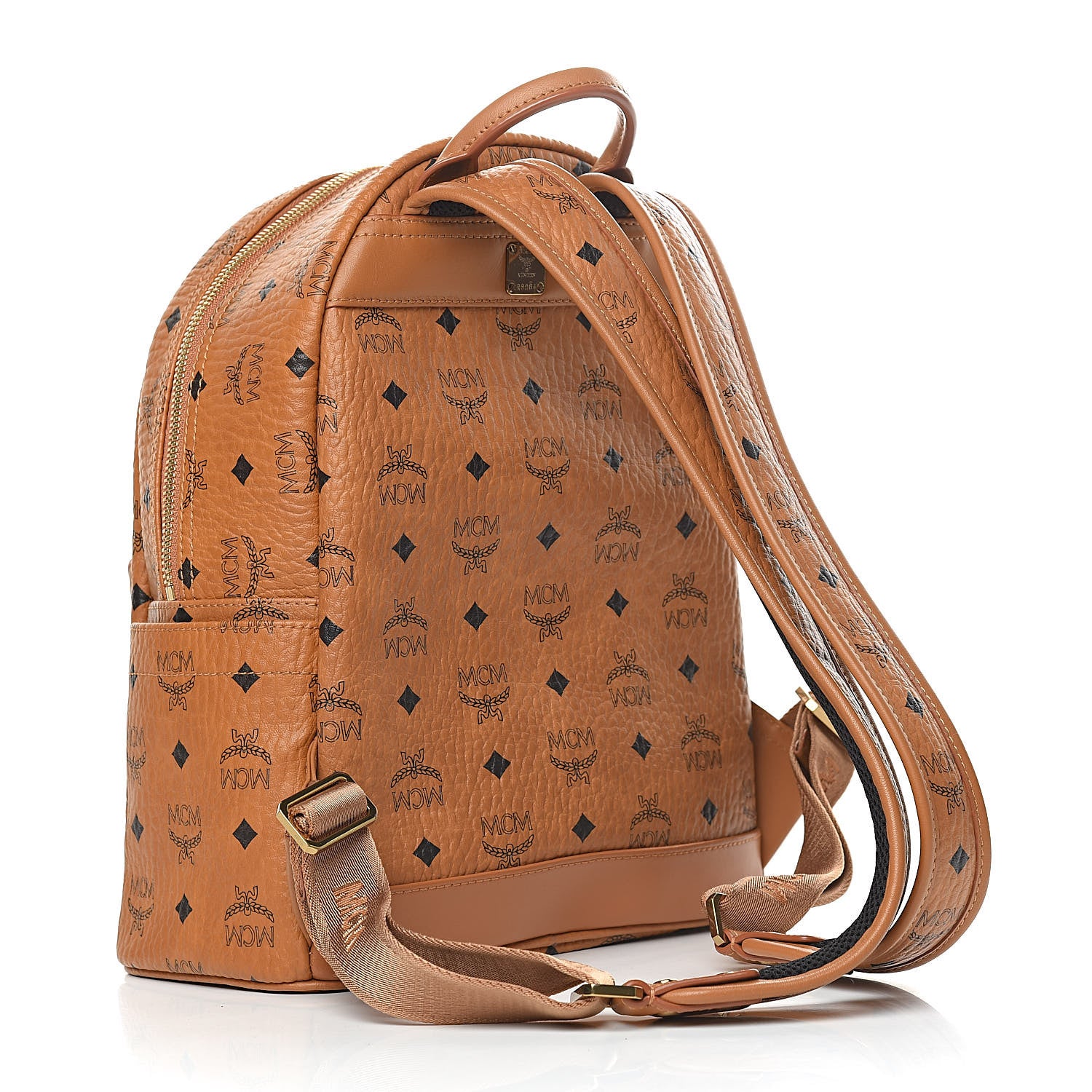 MCM Visetos Small Stark Logo Stripe Backpack Cognac Red 3 of 10