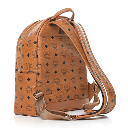 MCM Visetos Small Stark Logo Stripe Backpack Cognac Red 3 of 10