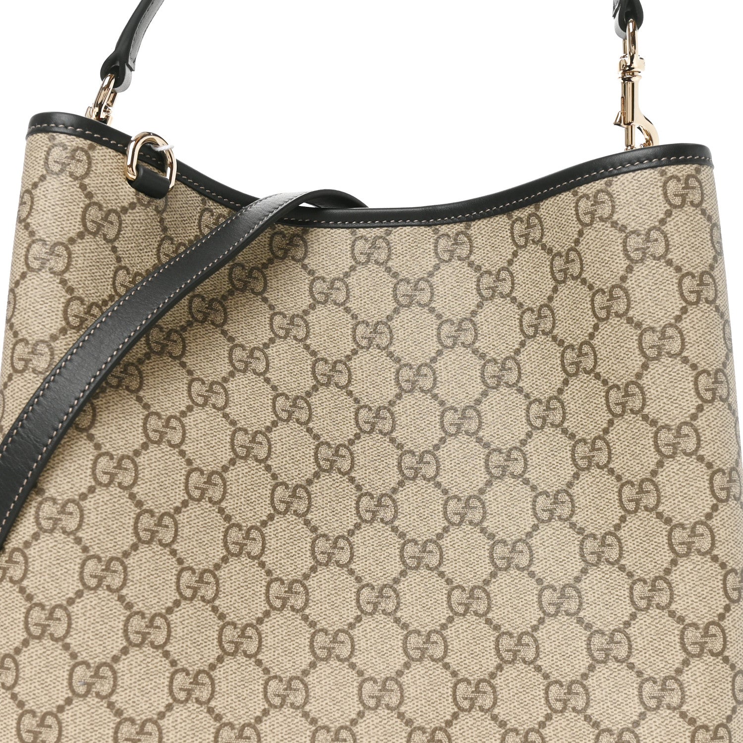 Gucci GG Supreme Monogram Medium Emblem Bucket Bag Beige Dark Brown Black 7 of 10