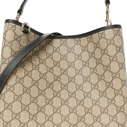 Gucci GG Supreme Monogram Medium Emblem Bucket Bag Beige Dark Brown Black 7 of 10