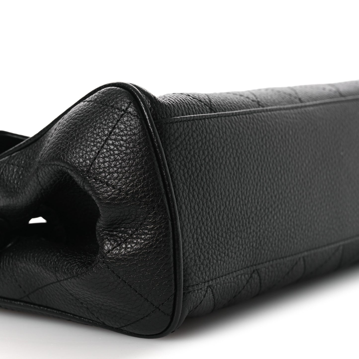 Grained Calfskin Stitched Urban Essentials Small Shopping Bag Black