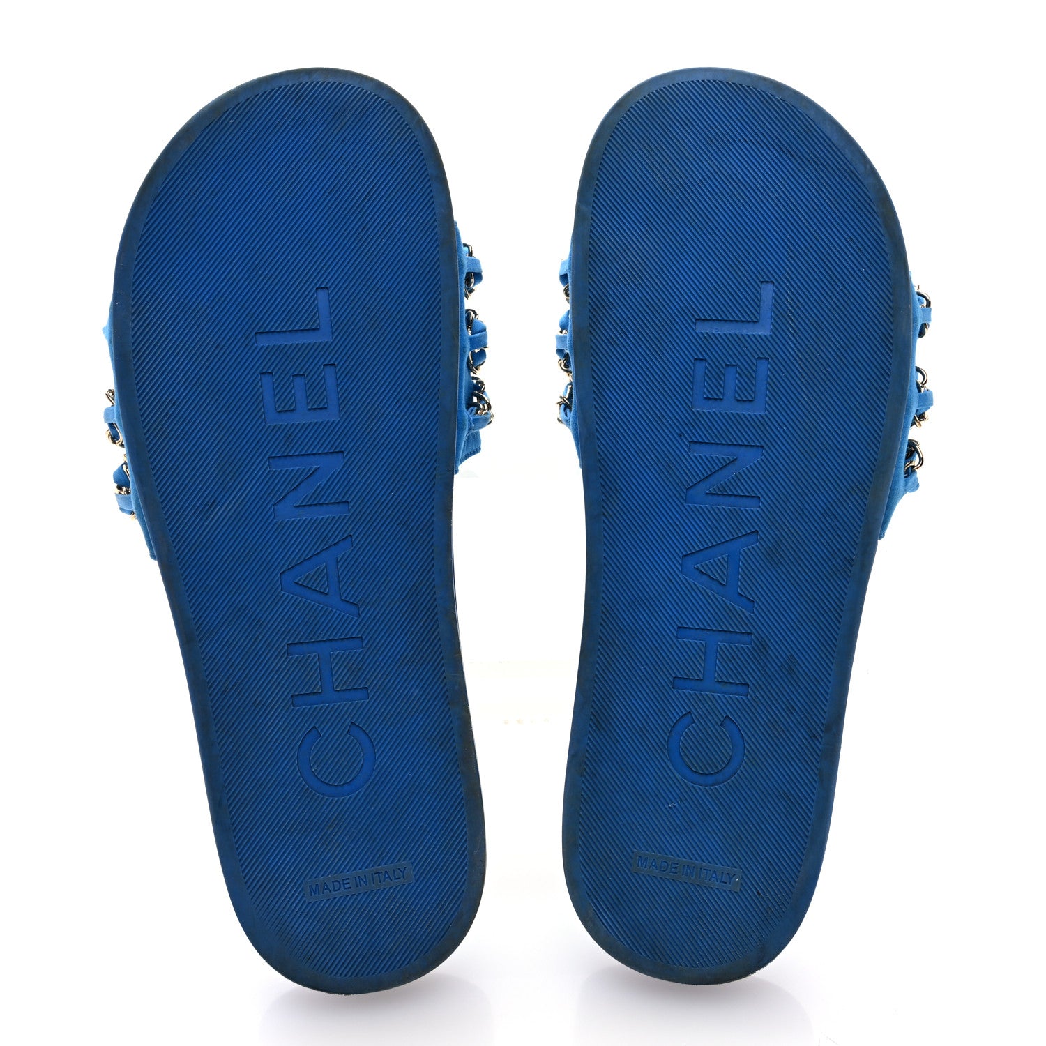 Chanel Satin Canvas Chain Slides Sandals Flats 40 Blue 6 of 8