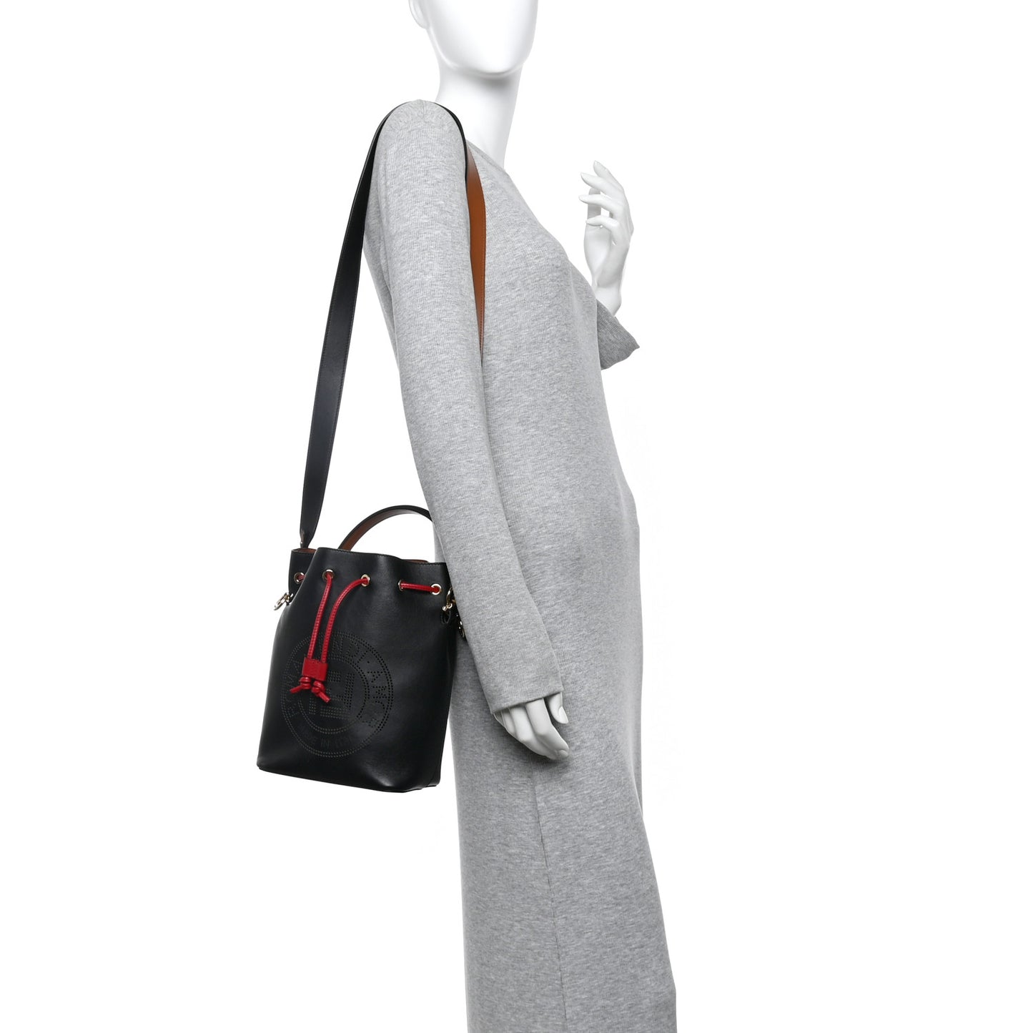Vitello Grace F is Fendi Stamp Patch Perforated Small Mon Tresor Bucket Bag Black