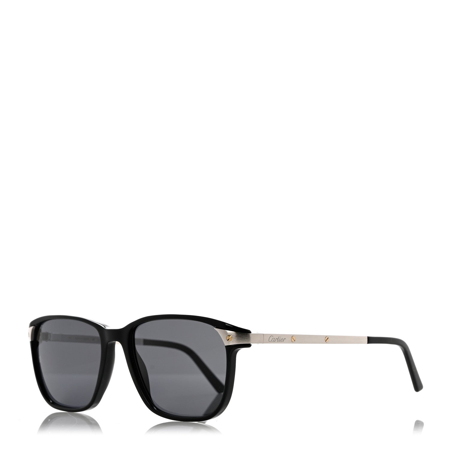 Cartier Acetate CT0075S Rectangular Sunglasses Black Silver Grey 1 of 8
